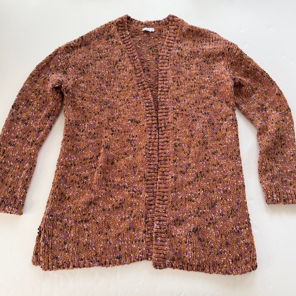 J. Jill Cardigan Size M Orange Multi Marled Open Front Knit Sweater RN 97641